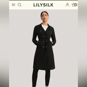NWT Lilysilk black trench coat classic medium sustainable silk luxury